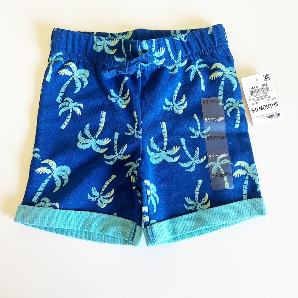 First Impressions Baby French Terry Palm Tree Shorts Blue 6-9 Months NWT